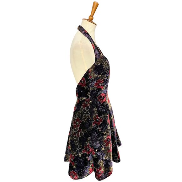 Vintage 90s Y2K Rampage Dark Romantic Whimsigoth Floral Halter Mini Dress - Picture 4 of 8